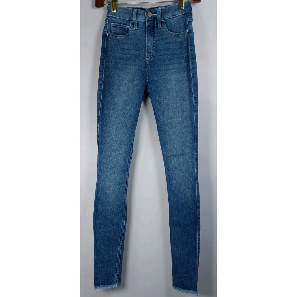 Hollister Curvy High Rise‎ Super Skinny Jeans Wms 23x28 Raw Hem Stretch Casual